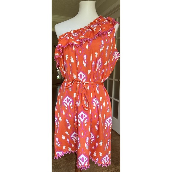 Mud Pie Bag Lady Ruffled One Shoulder Dress Large - Picture 1 of 7